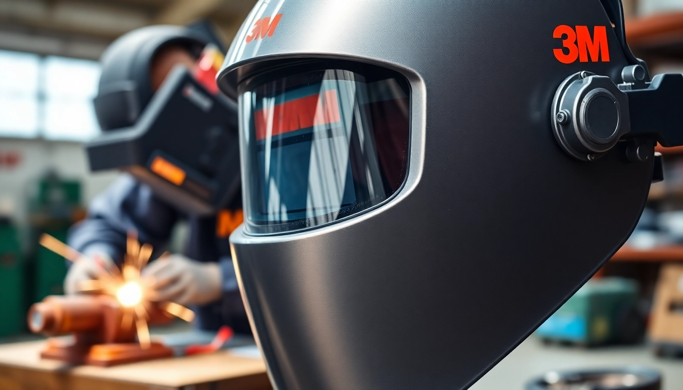 Welder using a speedglas welding helmet showcasing its sleek design and features.
