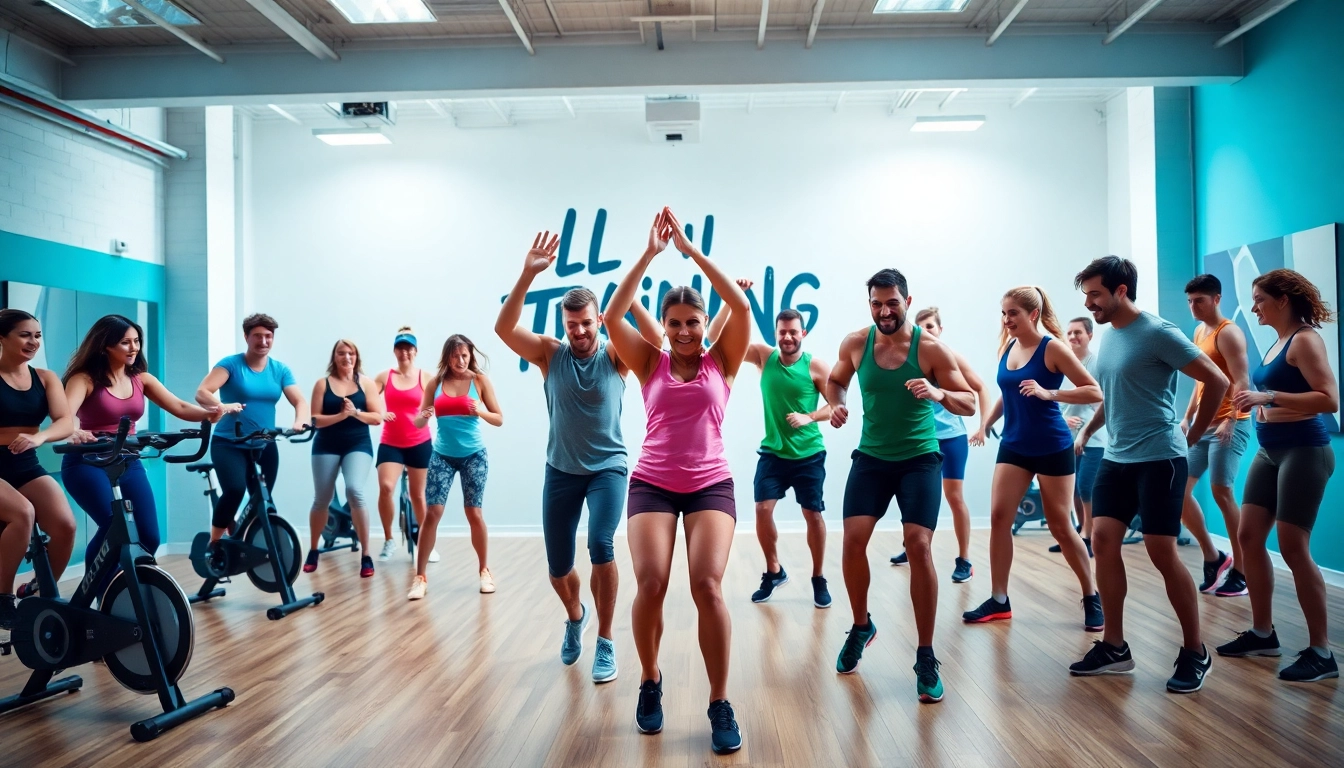 Group training in a gym showcasing collaborative workouts and dynamic fitness activities.