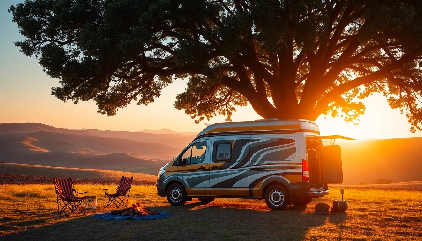 Customized JRP Campers surrounded by scenic nature highlighting its adventure-ready features.