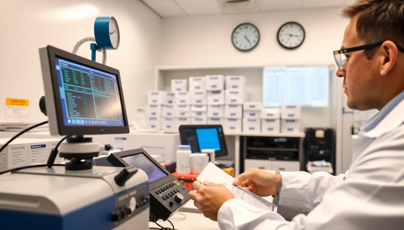 Examining results during a drug impairment test with lab equipment and data analysis.