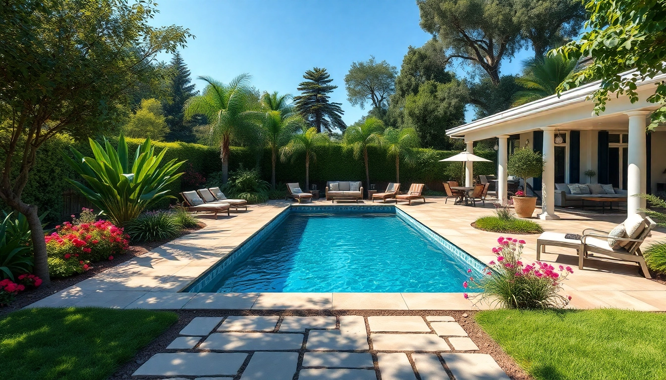 Visualize how to build your own pool amidst a lush garden oasis.