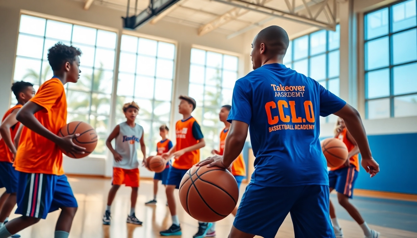 Players honing skills at the Takeover Basketball Academy during an energetic training session.