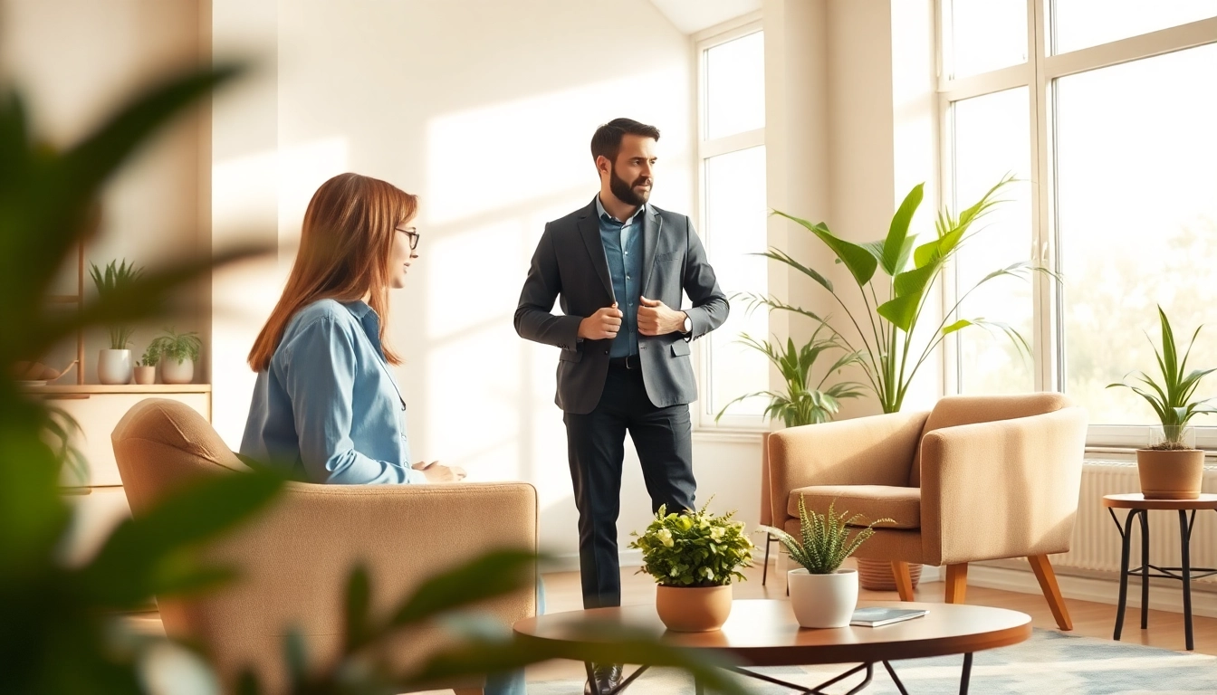 Therapist assists in dealing with anxiety during a calming session in a cozy office.