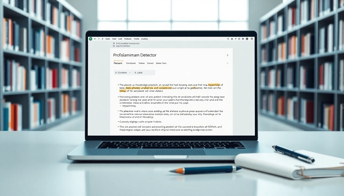 Examine plagiarism detector results on a laptop screen with text highlights and accuracy metrics.