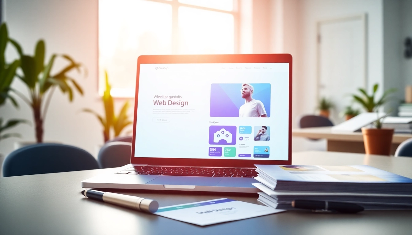Showcasing edmonton web design on a vibrant laptop in a bright digital workspace