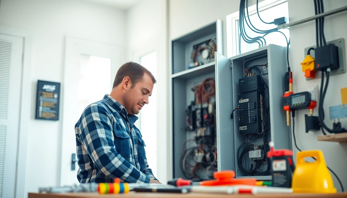 Inspecting electrical panel Clearwater by a professional electrician showcasing safety and expertise.
