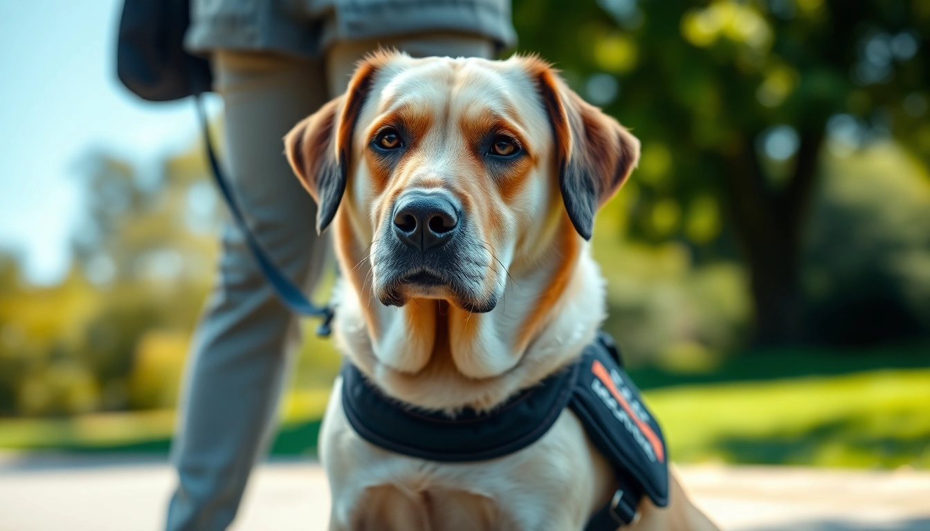 Psych service dogs providing companionship and support in a peaceful park setting.