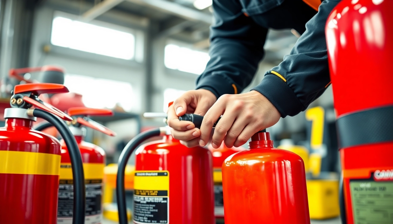 Fire extinguisher servicing in action, highlighting quality inspections and maintenance.