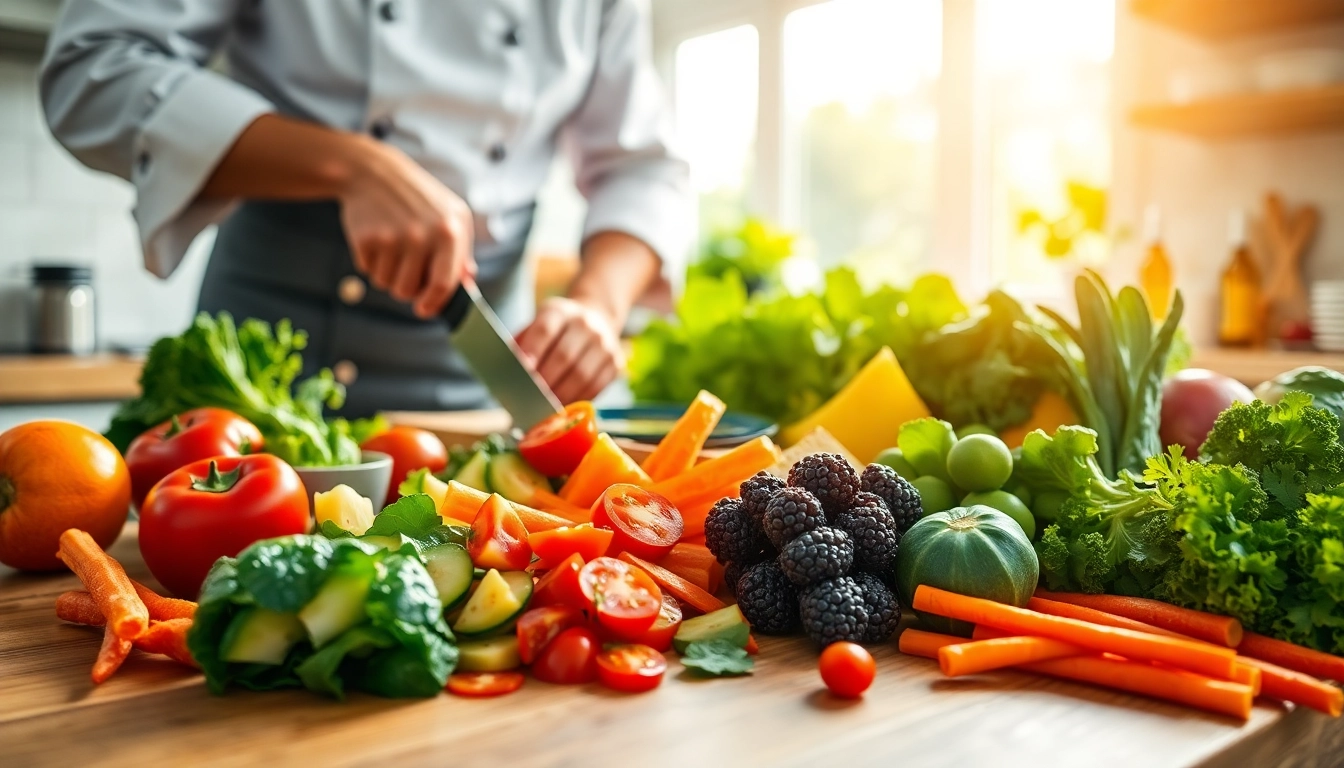 Prepare healthy food meals to lose weight with fresh ingredients in a vibrant kitchen.