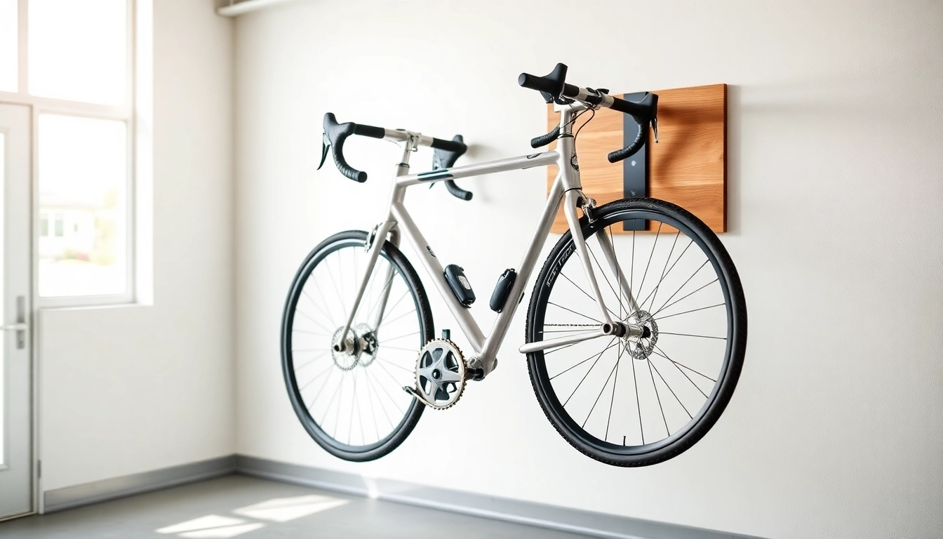 Securely hanging bicycle wall hanger showcasing modern design in a stylish garage.