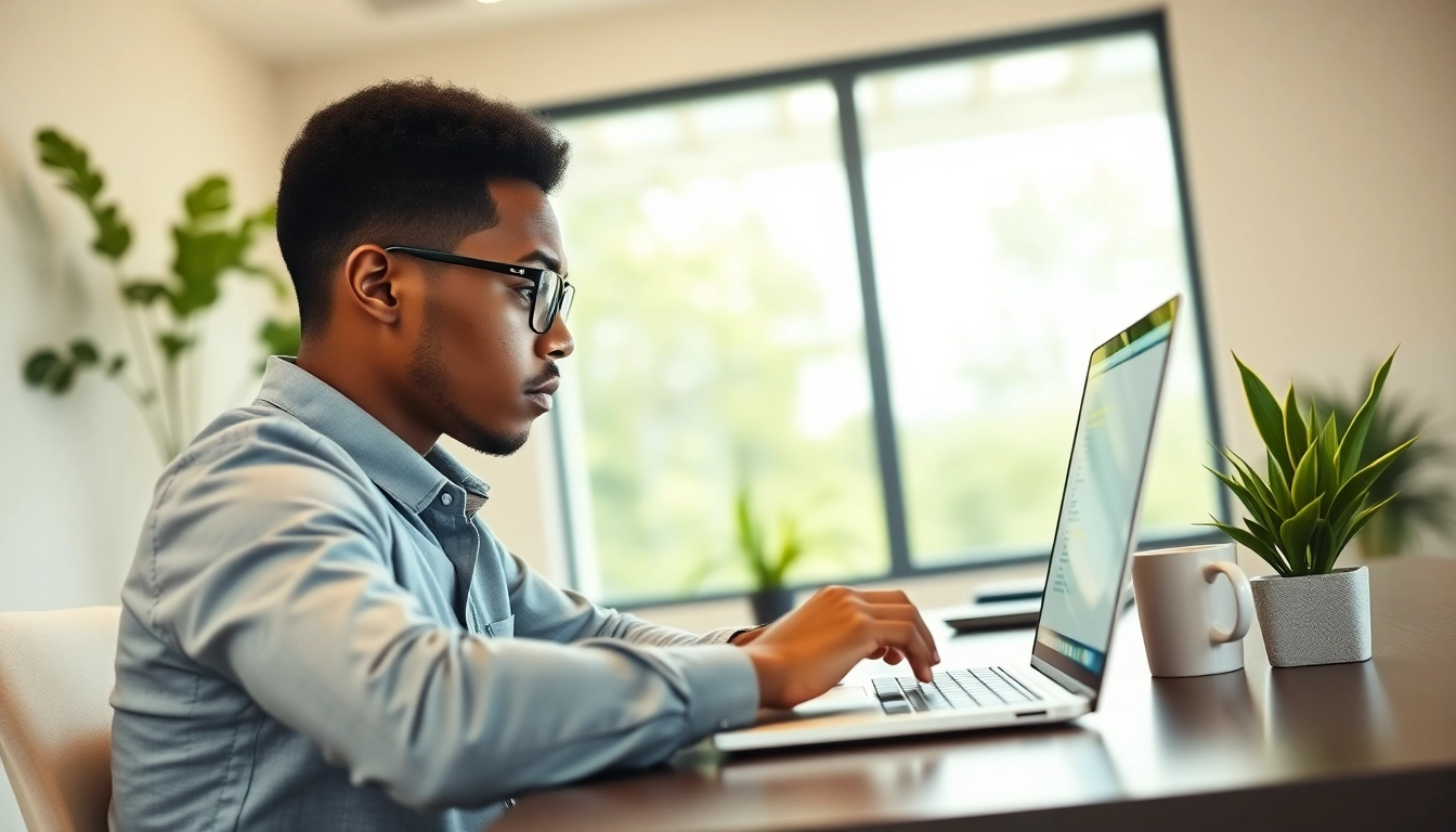 Engaging web developer working on PHP for WordPress development in a bright office setting.